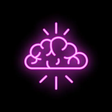 Neon brain shining with bright light on black background Stock Illustration