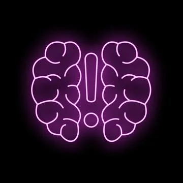 Neon brain showing alert exclamation information point Stock Illustration