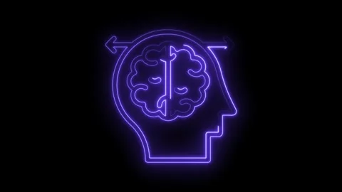 Neon brain silhouette with arrows symbolizing decision making and cognitive Stock Footage 322961822
