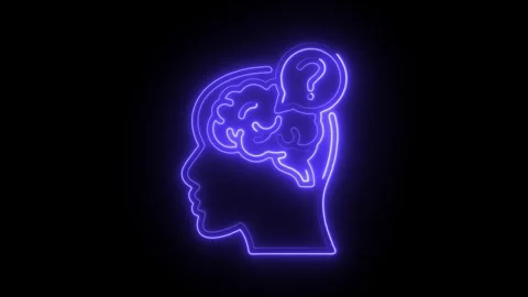 Neon brain silhouette with question mark concept exploring mental health an.. Stock Footage 309914048