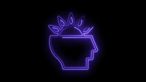 Neon brain silhouette with sun rays symbolizing creative mind and positive Stock Footage 322962532