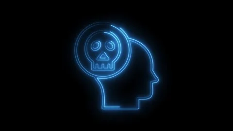 Neon brain with skull mindset graphic animation indicating death or obsessi.. Stock Footage 308606207
