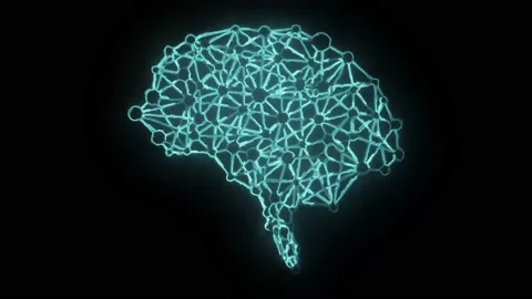 Neon Brain Technology Icon Isolated on Black Background. Stock Footage 170034687