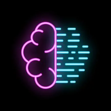 Neon brain transforming into digital data stream Stock Illustration