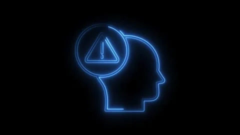 Neon brain warning sign flickering light animation on black background Stock Footage 308606120