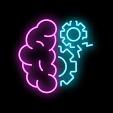 Neon brain working with gears generating ideas and solutions Stockillustratie