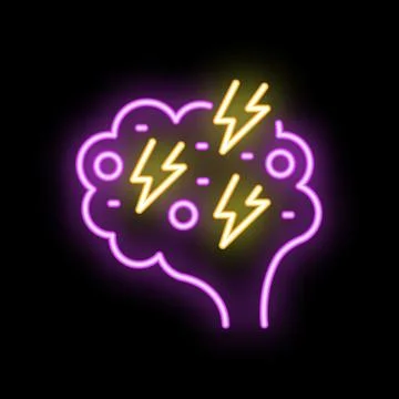 Neon brainstorm icon representing creative thinking process Illustrazione stock