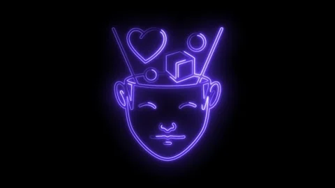 Neon brainstorming head with creativity and thinking process,symbolizing id.. Stock Footage 312330794