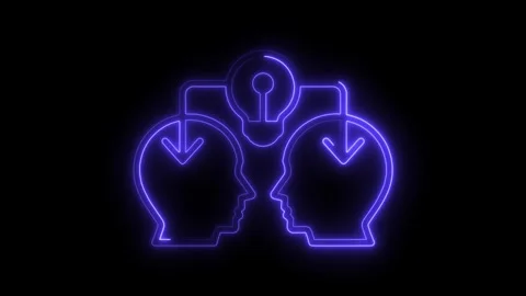 Neon brainstorming idea transfer two heads connecting digital concept animati Stock Footage 308712863