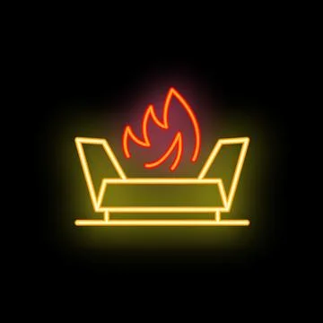 Neon brazier burning with bright flame on black background Stock Illustration