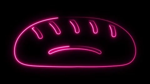 Neon bread outline glows pink against a dark backdrop, creating a fun and modern Stock Footage 321141372