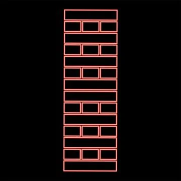 Neon brick Pillar Blocks in stack Jenga game for home adult and kids leisur.. Stock Illustration