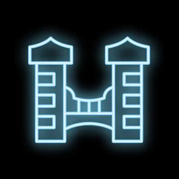 Neon bridge connecting two towers with glowing blue light Stock Illustration
