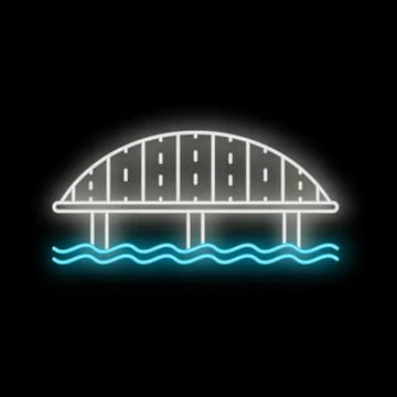 Neon bridge spanning river at night glowing illustration Stock Illustration