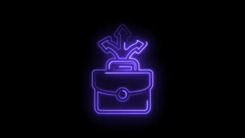 Neon briefcase with diverging arrows symbolizing business opportunities career Stock Footage 333967651