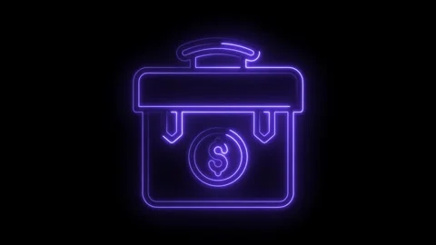 Neon briefcase with dollar sign animation business finance investment concept on Stock Footage 322982664