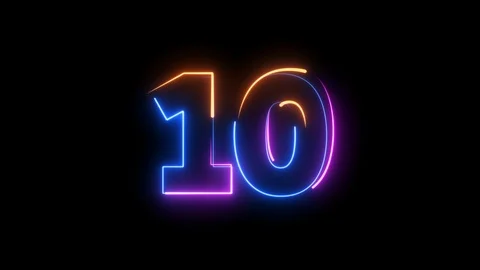 Neon bright glowing countdown timer from 10 to 0 seconds Video stock 118695414