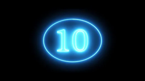 Neon bright glowing countdown timer from 10 to 0 seconds with alpha channel Stock Footage 135070599