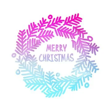 Neon bright square design with gradient Christmas wreath Stock Illustration