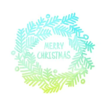 Neon bright square design with gradient Christmas wreath Stock Illustration