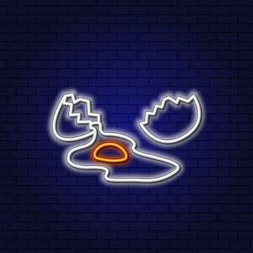 Neon Broken Egg. Cracked Egg with Shell and Yolk. Ingredient Stock Illustration