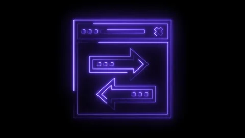 Neon browser interface with exchange arrows on a dark background with a glowing Stock Footage 322985643