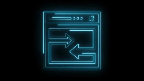 Neon browser window with arrows concept of data transfer and exchange Stock Footage 322976075