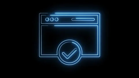 Neon browser window with confirmation checkmark animation on black background Stock Footage 308193198