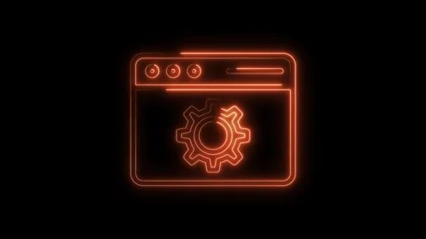 Neon browser window with gear icon for website settings and configuration Stock Footage 316842846