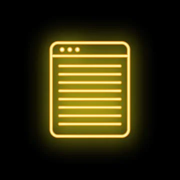 Neon browser window glowing on black background 스톡 일러스트