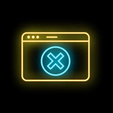 Neon browser window icon showing cross mark symbol Stock-Illustration
