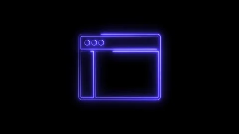 Neon browser window interface display glowing website frame animation on bl.. Stock Footage 314542257
