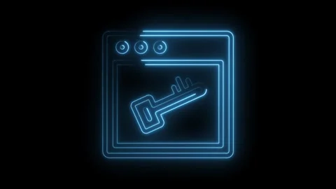 Neon browser window with key icon for cyber security access Stock Footage 322985943