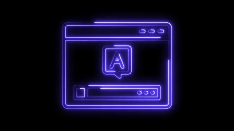 Neon browser window with letter a for app or application concept glowing purp Stock Footage 308192842