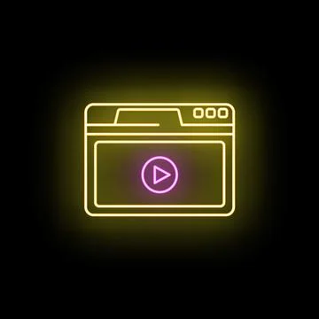Neon browser window with video player icon 库存插图