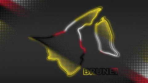 Neon Brunei Map Outline Futuristic Glow with National Colors Illustration Stock Illustration