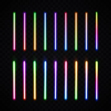 Neon brushes. Halogen or led lamp on transparent. Illustrazione stock