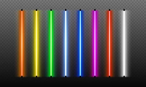 Neon brushes set on transparent background. Set of colorful light objects. .. Stock Illustration