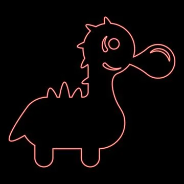Neon bubble gum blowing cute dinosaur red color vector illustration image fla Stock Illustration