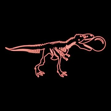 Neon bubble gum blowing t-rex skeleton dinosaur red color vector illustration イラスト素材