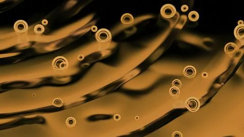 Neon bubbles are moving floating on liquid. Design. Moving bubbles on surface of イラスト素材