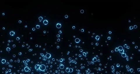 Neon Bubbles Fly Up and Burst on a Black Background Video stock 239894611
