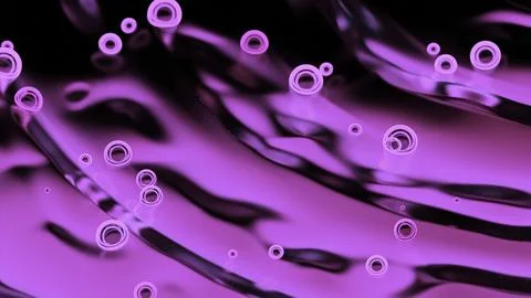 Neon bubbles move on surface of liquid. Design. Bright neon bubbles move on Illustrazione stock