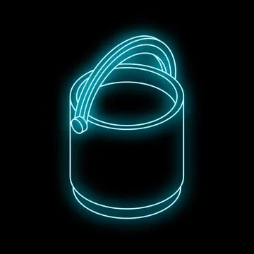 Neon bucket glowing on black background Stock Illustration