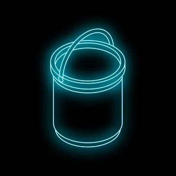 Neon bucket glowing on black background Stock Illustration