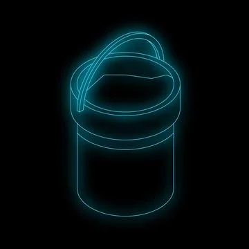 Neon bucket glowing on dark background Stock Illustration