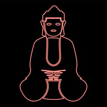 Neon buddha red color vector illustration image flat style Stock Illustration