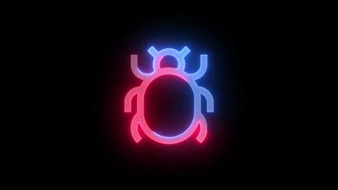 Neon bug icon blue red color glowing animation black background Stock Footage 270097727