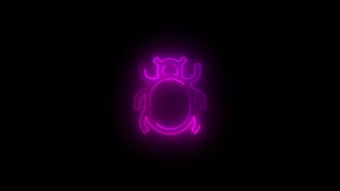 Neon bug icon glowing black background animation Video stock 289444268