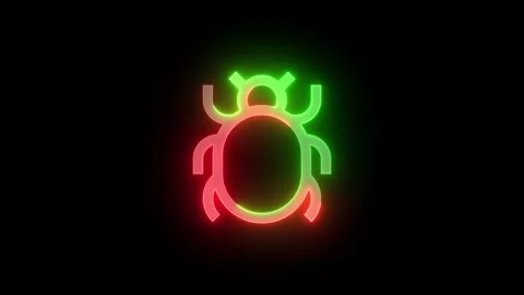 Neon bug icon green red color glowing animation black background Stock Footage 270097733